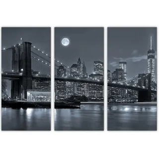 AREDE 3er Set Wandkunst Gemälde Bild Poster Schwarz-weiße Brooklyn Bridge | 90 x 60 cm | Wandbilder Wanddekoration Home Office Wohnzimmer Schlafzimmer Dekoration | Fertig zum Aufhängen