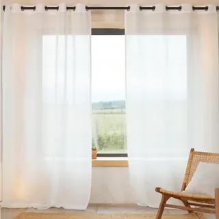 HomeMaison.com Etaminenvorhang, Leinen, Blickdicht, weiß, 140 x 260 cm