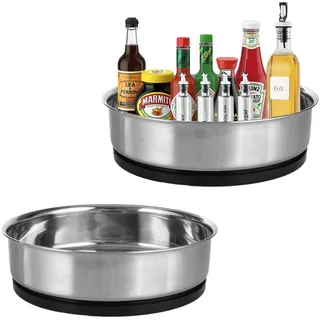 2 Stück Drehteller Organizer 19,5cm Küchen Organizer 360 Grad Drehbarer Rotierender Gewürzhalter Drehplatte Gewürzregal aus Edelstahl, Drehteller Kühlschrank für Kühlschrank, Küche, Bad, Kommode