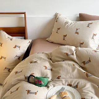 Lanqinglv Bettwäsche 200x220 Kinder Dackel Hellbraun Braun Bettwäsche Mädchen Jungen aus Microfaser,ÖKO-TEX Bettwäsche Set - Weiche Bettbezug mit Reißverschluss und 2 Kissenbezug 80x80 cm