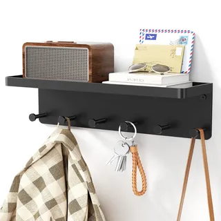 niffgaff Schlüsselbrett Schwarz Metall mit Ablage Schlüsselboard Schlüssel Aufbewahrung Wand Key Rack Hanger Schlüsselablage Flur Schlüsselhalter Haken für Schlüssel Schlüsselhaken