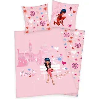 Mädchen Flanell Bettwäsche Miraculous Ladybug Love Paris  rosa Biber - Rosa
