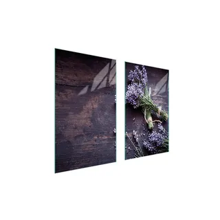 Herdabdeckplatten 2 teilig 75x52 Glaskeramikkochfeld Abdeckung Glas Schneidebrett Lavendel Holz