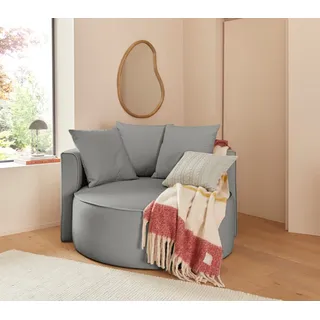 LeGer Home by Lena Gercke XXL-Sessel Isalie Samt, Cord, Bouclé 153 x 98 x 145 cm Grau mit Hocker, inklusive Zierkissen