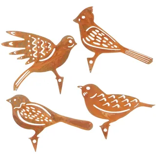 BSTDAYEVER Rost Vögel Gartenstecker Vögel Deko Rost Vogel Gartendeko 4Stk Edelrost Metall Vogel für Draußen Bird Baumstecker für Garten Patio Park Zaun Baum AST Stamm Dekoration