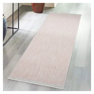Carpet City Kurzflor Teppich Flur Rosa - 80x300 cm Läufer - Einfarbig, Meliert - Fransen-Teppiche Modern, Boho für Schlafzimmer, Wohnzimmer