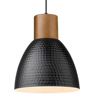 ELYONA Pendelleuchte Gehämmert, Ø 26 cm Industrial Hängelampe aus FSC-Massivholz & Metall, Modern Hängeleuchte für Esstisch, Kücheninsel, Bar, Wohnzimmer & Schlafzimmer, Landhausstil Schwarz