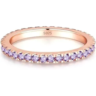 925 Silber Ring mit Lila Kristallen in Rosegold – Damenring mit Funkelnden Amethyst Zirkonia Steinen, Schmuck in Juwelierqualität, Statement Fingerring Stapelbar (Rosegold, 60)