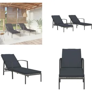 vidaXL Sonnenliegen 2 Stk. mit Tisch Poly Rattan Grau - Sonnenliege Mit Tisch - Sonnenliegen Mit Tischen - Gartenliege - Beistelltisch - Grau