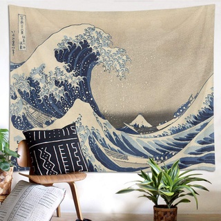 LB Ozeanwelle Wandteppich Japanisch Wandbehang Große Welle Wandtuch Kanagawa Raue See Tapisserie für Wohnzimmer Schlafzimmer Wohnheim Wanddeko,150x100cm