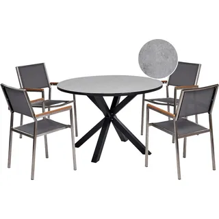 BELIANI Gartenmöbel-Set, grau Aluminium, Edelstahl, Keramik, Glas, Tischplatte mit Marmoreffekt, 4 Sitzer, Outdoor-Möbel, modern - Grau, Silber, Schwarz