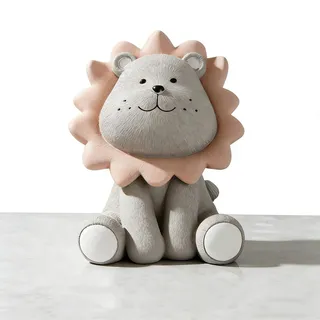 Tuwyii Löwen-Spardose bruchsicher, Harz Geschenk Kinder (Grau, L) | Süßes Löwen-Design · Robustes Harz · Bruchsicher & Langlebig · Perfekt Für Kindergeburtstag, Taufe, Weihnachten