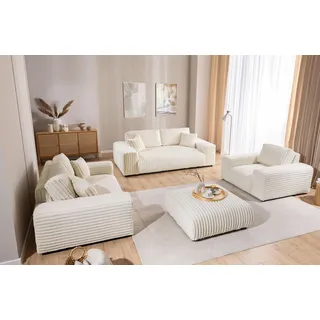 s-style möbel 3-2-1 Garnitur Cord 3-Sitzer + 2-Sitzer + Sessel Beige