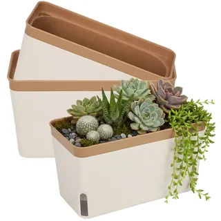 Wapasezyar 3 Stück Selbstbewässernde Blumentöpfe, 27CM Blumenkasten Balkon, Rechteckige Balkonkasten, Blumenkasten, Kräutertopf mit ERD-Bewässerungs-System, für Küche Balkon Fensterbank