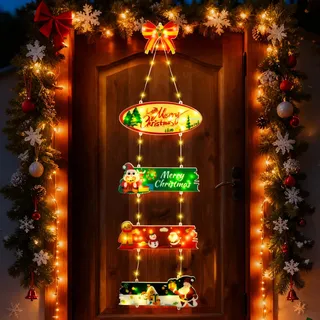 Hysagtek Weihnachtsbeleuchtung Außen Batterie - 72 LEDs Weihnachtsdekoration Tür Weihnachtskranz Warmweiß, 8 Modi Wasserdicht Weihnachten Beleuchte für Haustür Fenster Wand Weihnachtsdeko