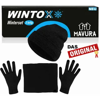 WINTOX Winter Set bestehend aus Wintermütze, Schlauchschal & Handschuhe für Damen & Herren schwarz Unisex