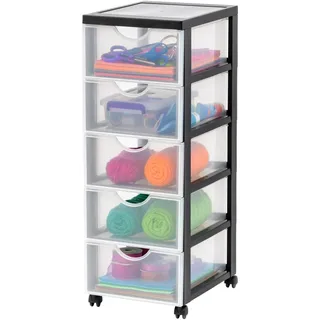 Iris Ohyama Kunststoff-Schubladenbox mit Rollen, 5 tiefen Schubladen, Schwarz, Griffe zum Ziehen, Für Schlafzimmer, Bad, Schule & Büro, BPA-frei, Schubladenschrank, Rollcontainer, A4 Drawer, DDDC-005