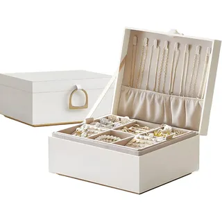Avilia Damen-Schmuckkästchen aus Samt, transparenter Deckel, schwebender Boden, 4 herausnehmbare Fächer, Haken für Halsketten, Schmuckorganizer MDF PU-Leder, Geschenkidee zum Geburtstag oder Jahrestag