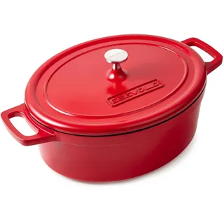 ESEVOLO Bräter Oval mit Deckel groß Schmortopf Induktion 38 cm 11 L Brot Backen Dutch Oven Stil, leichter als Gusseisen Topf, Aluguss mit Keramik-antihaftbeschichtung, für Schmoren Braten, Rot