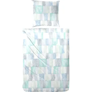 Primera Perkal-Bettwäsche Watercolor Check Karo Blau 155 x 220 cm + 80 x 80 cm