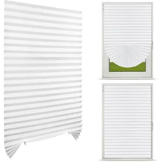 NUTKIT Plissee ohne Bohren, Fenster Plissee 60x150cm (BxH), Blickdicht Sichtschutz Plisseerollo Faltrollos zum Kleben, Sonnenschutz Verdunkelung Lichtdurchlässig Rollo für Innen Fenster&Tür(Weiß)