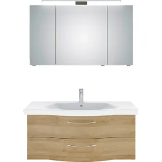 Saphir Badmöbel-Set »6005 Sprint Keramik-Waschtisch mit LED-Spiegelschrank, 122 cm breit« 2 Stk. tlg., braun