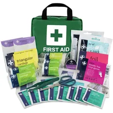 Lewis-Plast Premium Erste-Hilfe-Set mit 90 Teilen - Enthält Augenspülung, 2 x Kälte (Eis) Packungen und Notfalldecke für Zuhause, Büro, Auto, Wohnwagen, Arbeitsplatz, Reisen - Grün
