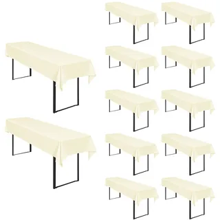 12 Stück Biertisch Tischdecke Beige, Biertisch Cover Universell für 50 cm und 70 cm Biertisch, Waschbar Polyester Rechteckige Tischdecke für Partys im Freien, Bankette (250 x 100 cm)