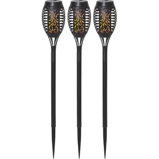 Solargartenfackeln 3er Set – Star Mini – LED Gartenlicht schwarz – Flackerflammen Effekt – Solarleuchten Außen Wetterfest