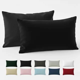 Dreamzie Kissenbezug 40x60 Baumwolle Renforcé (2er-Set) - Schwarz - Dicht gewebt mit 57 Fäden/cm2 - Kissenbezug 40 x 60 - Oeko Tex Zertifiziert