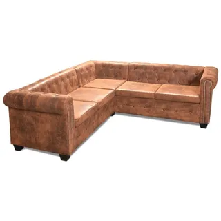vidaXL Chesterfield-Ecksofa 5-Sitzer Kunstleder Braun - Braun