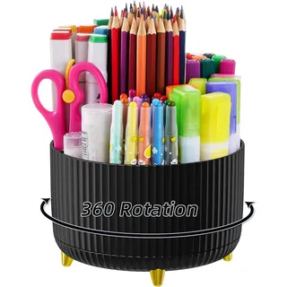 Marbrasse Schreibtisch Organizer,360 Grad Drehbarer Stifthalter für Schreibtisch Zubehör mit 5 Fächer,Stifte Organizer,Stift Aufbewahrungsbox für Büro Zuhause(Schwarz)