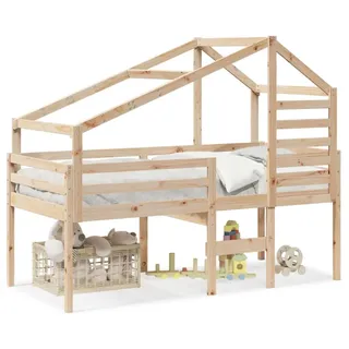 vidaXL Hochbett mit Dach 90x200 cm Massivholz Kiefer - Braun