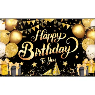KatchOn, Schwarz Gold Happy Birthday Banner Geburtstagsdeko – XtraLarge, 180 x 110 CM | Happy Birthday Hintergrund Geburtstagsdekorationen, Happy Birthday Girlande, Schwarz Gold Geburtstagsbanner