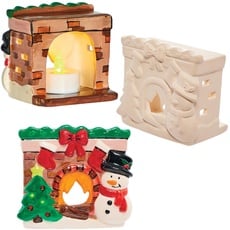 Baker Ross FX793 Weihnachtskamin-Keramik-Teelichthalter - Schachtel mit 3 Stück, Weihnachtsdekorationen und Bastelarbeiten für Kinder