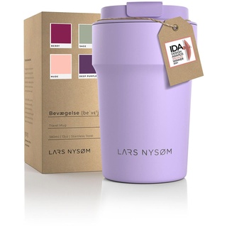 LARS NYSØM Thermo Kaffeebecher to go 380ml | Travel Mug 0,38 Liter mit Isolierung | Auslaufsicherer Edelstahl Thermobecher für Kaffee und Tee unterwegs | Teebecher (Lavender Purple, 380ml)