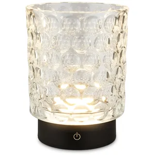 BRILONER - LED Tischlampe kabellos IP44 mit Glaskorpus, Touchdimmbar in Stufen, Akku & Lichtquelle tauschbar, Nachttischlampe, Dekolampe, Akku Tischleuchte, Wohnzimmer, Kinderzimmer, 15x11 cm, Klar