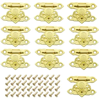 OTOTEC 10 Stück Gold Box Schnallenverschluss Dekorativer Verschluss Kleine Kastenscharniere Antike Verriegelungshaken für Holzkiste Schublade Schmuckkasten DIY mit Schrauben