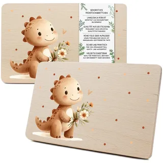 Yabaduu Individuelles Holzbrett für Kinder 23,5x15cm Frühstücksbrettchen Brotzeitbrett personalisiert aus Holz Tier-Motiv als Geschenk Geburtstag Kind RV007 (12 Dino, Ohne Wunschname)