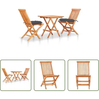 The Living Store 3-tlg. Bistro-Set mit Anthrazit Kissen Massivholz Teak - Grau