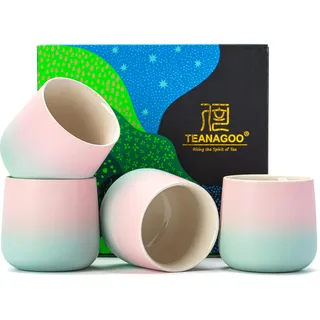 TEANAGOO Japanische Teetasse, 7,2Oz / 205 ml, Farbverlauf Rosa Grün, H11, 4 Stück/Karton, Japanische Tassen, Chinesische Teetassen, Asiatische Teetassen ohne Henkel, Teetasse Keramiktasse für Japaner
