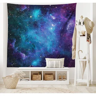 ABAKUHAUS Weltraum Wandteppich und Tagesdecke, Galaxy Stars in Space, aus Weiches Mikrofaser Stoff Wand Dekoration Für Schlafzimmer, 230 x 140 cm,Navy Lila
