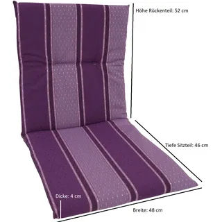 DEGAMO Sesselauflage Gartenstuhlauflage Auflage BERN für Sessel, violett gestreift, 48x98cm - Violett