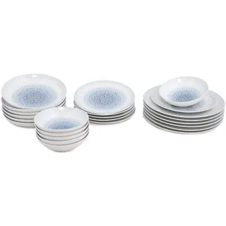 Elegantes 24-teiliges Speiseservice, 100% Knochenporzellan, Blau & Weiß | Inklusive Servierteller, Schüsseln und Dessertteller | Spülmaschinen- und mikrowellengeeignet