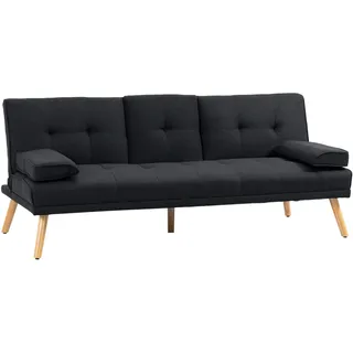 Homcom Schlafsofa, 3-Sitzer Sofa, Schlafcouch mit Klappbarem Tisch, Becherhalter, Bettsofa mit Leinenoptik, Couch Gästebet für Wohnzimmer, Grau