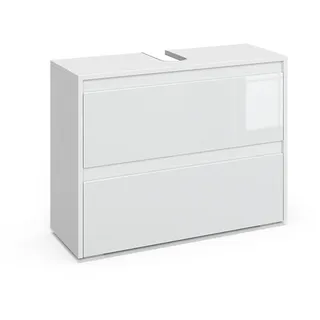 Vicco Waschbeckenunterschrank Majest, 80.1 x 62 cm mit 2 Schubladen, Weiß/Weiß Hochglanz - Weiß