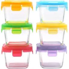ARSUK Aufbewahrungsbehälter für Babynahrung aus Glas, kleine Tupperware Entwöhnungsschalen (6pcs x 150ml Quadrat)