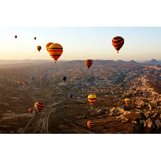 queence Leinwandbild »Ballonfahrt«, Heißluftballon, (1 St.), Akustikbild mit sehr guten Schallabsorptions-Eigenschaften, beige