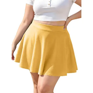 Moon Wood Damen Basic Lässig Mini Skater Rock Kurz Hohe Taille Große Größen | Informell Ausgestellter Minirock Faltenrock Stretch Röcke Mit Breitem Bund Plus Size