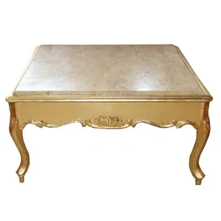 Casa Padrino Barock Couchtisch im Antik Stil, Gold mit brauner Marmorplatte, 80 x 80 x 44 cm